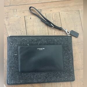 Grey Wool & Leather Coach Envelope Wristlet